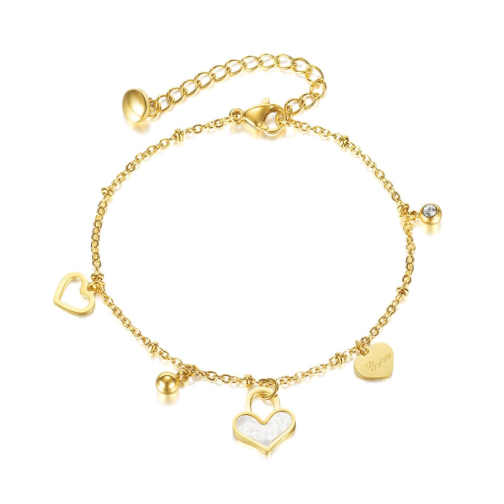 1 Piece Simple Series Daily Heart Shape All-match Stainless Steel Gold Color Women's Charm Bracelets