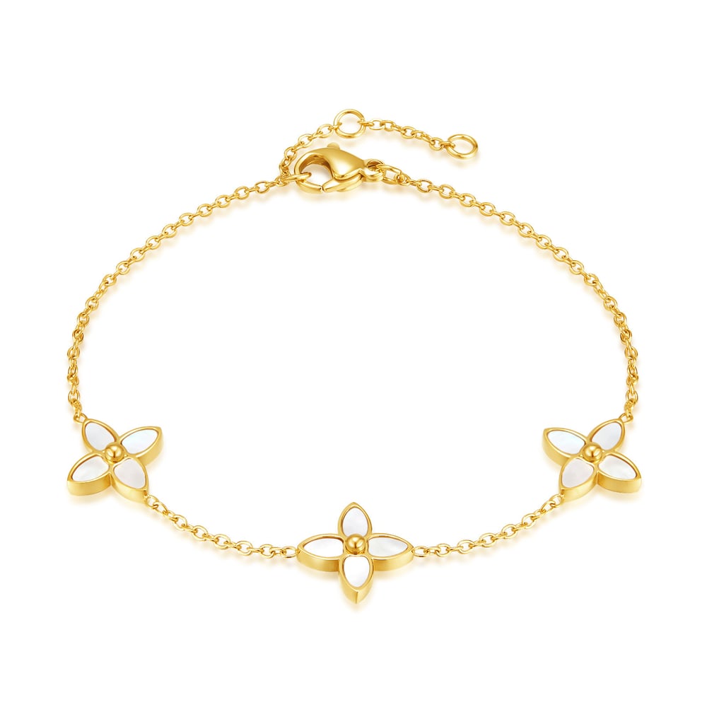 1 Piece Classic Series Exquisite Flower Stainless Steel Gold Color Shell Women's Chain Bracelets