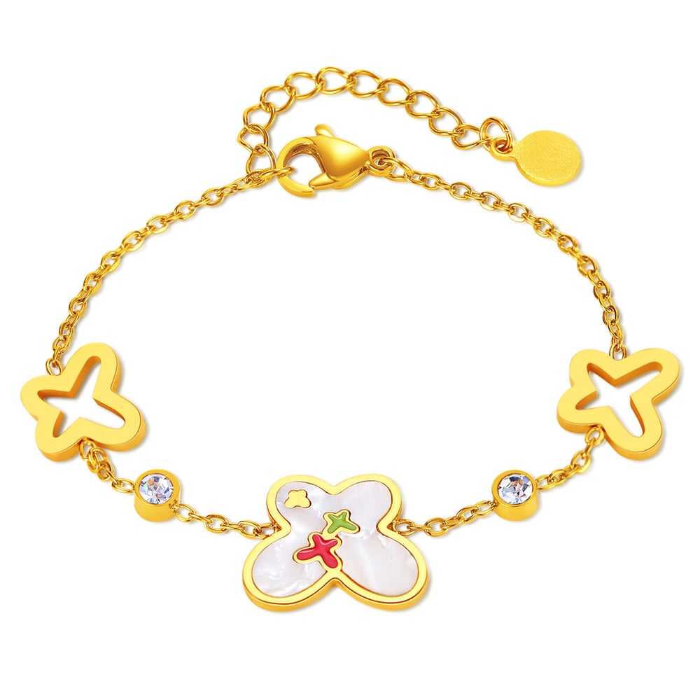 1 Piece Vivid Series Daily Butterfly Shape Colorful Stainless Steel Gold Color Women's Chain Bracelets