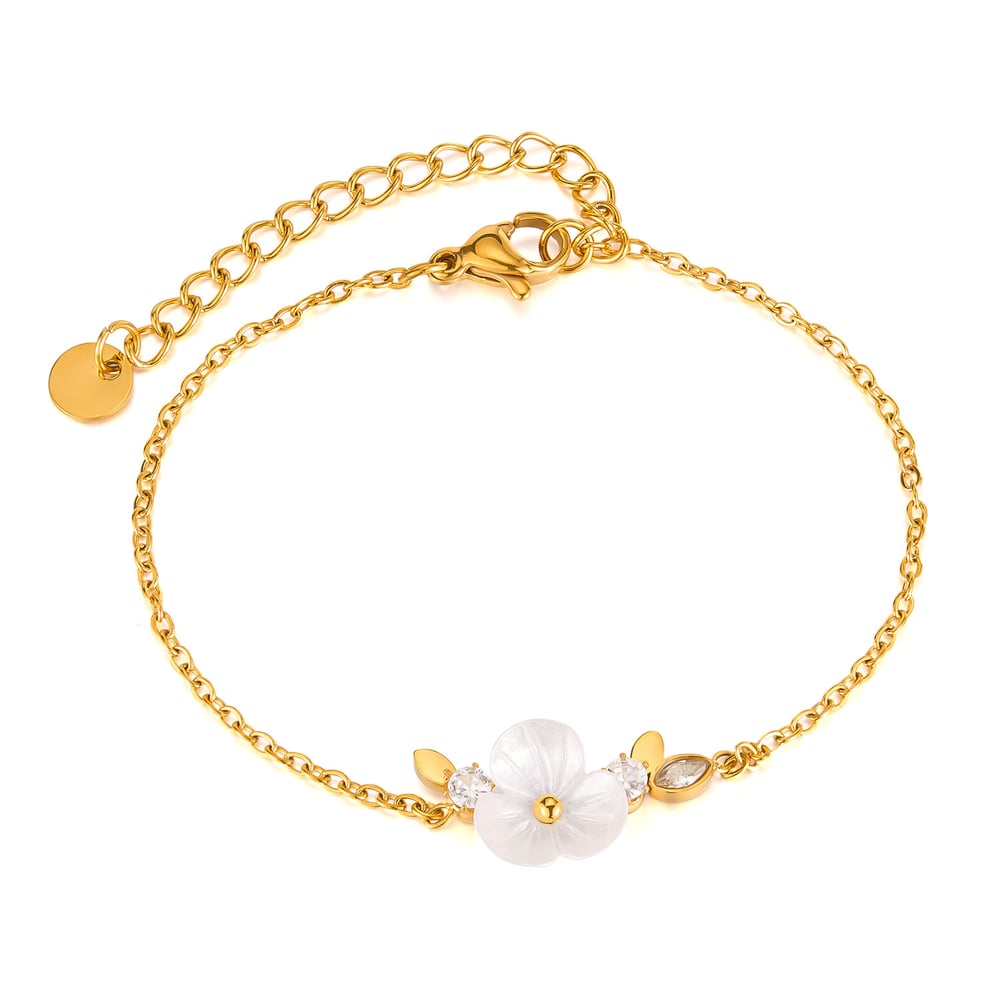 Pulsera de cadena de acero inoxidable color dorado con diseño de flores diarias de serie simple para mujer, 1 pieza