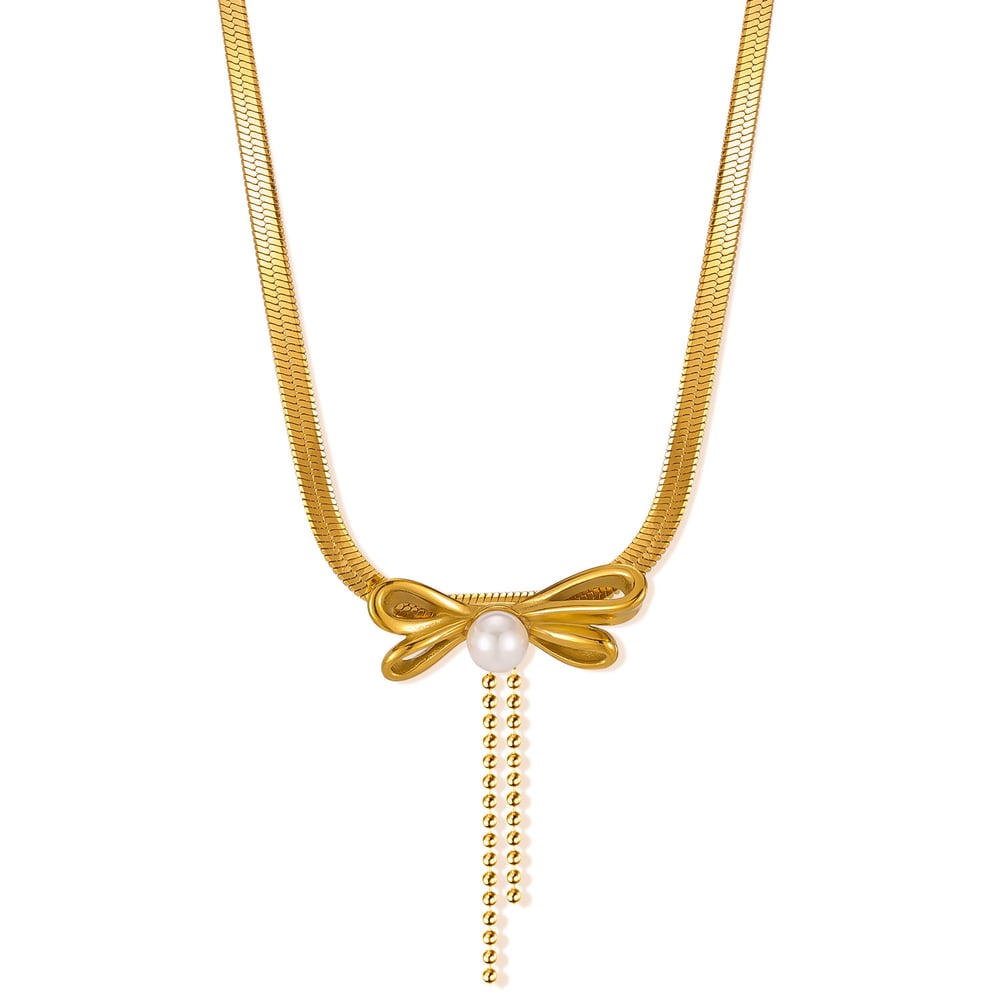 1 Piece Simple Series Daily Bow Knot Stainless Steel   Gold Color  Women's Pendant Necklaces