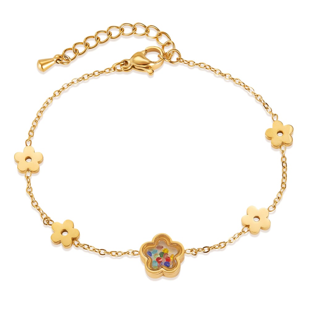 1 Piece Designable Series Daily Flower Stainless Steel Gold Color Women's Charm Bracelets