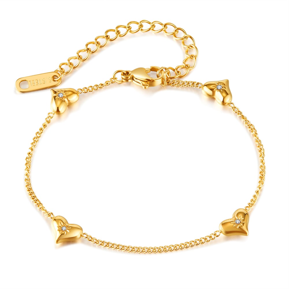 1 Piece Classic Series Vogue Heart Stainless Steel Gold Color Women's Chain Bracelets