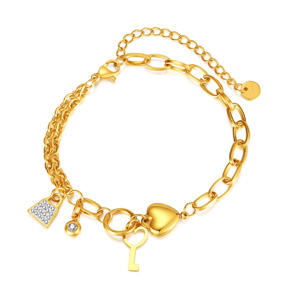 1 Piece Exquisite Series Stylish Heart Stainless Steel Gold Color Women's Charm Bracelets