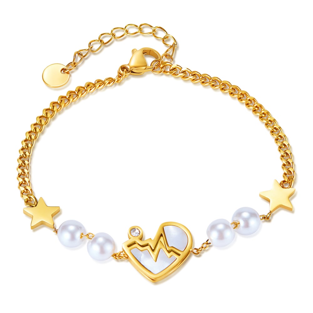1 Piece Vogue Series Daily Heart Stainless Steel Gold Color Women's Chain Bracelets