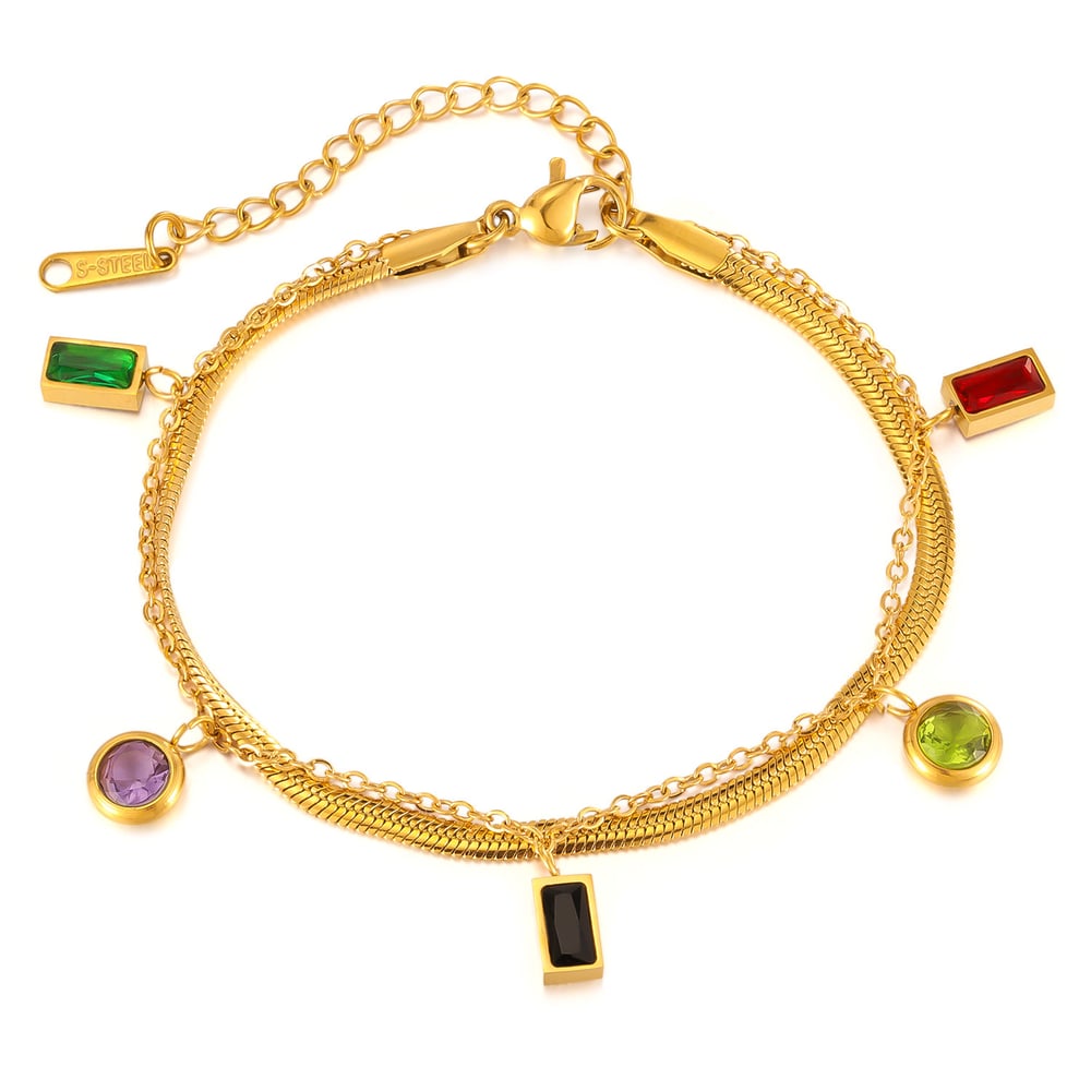 1 Piece Gorgeous Series Daily Rectangular Pendant Stainless Steel Gold Color Women's Chain Bracelets