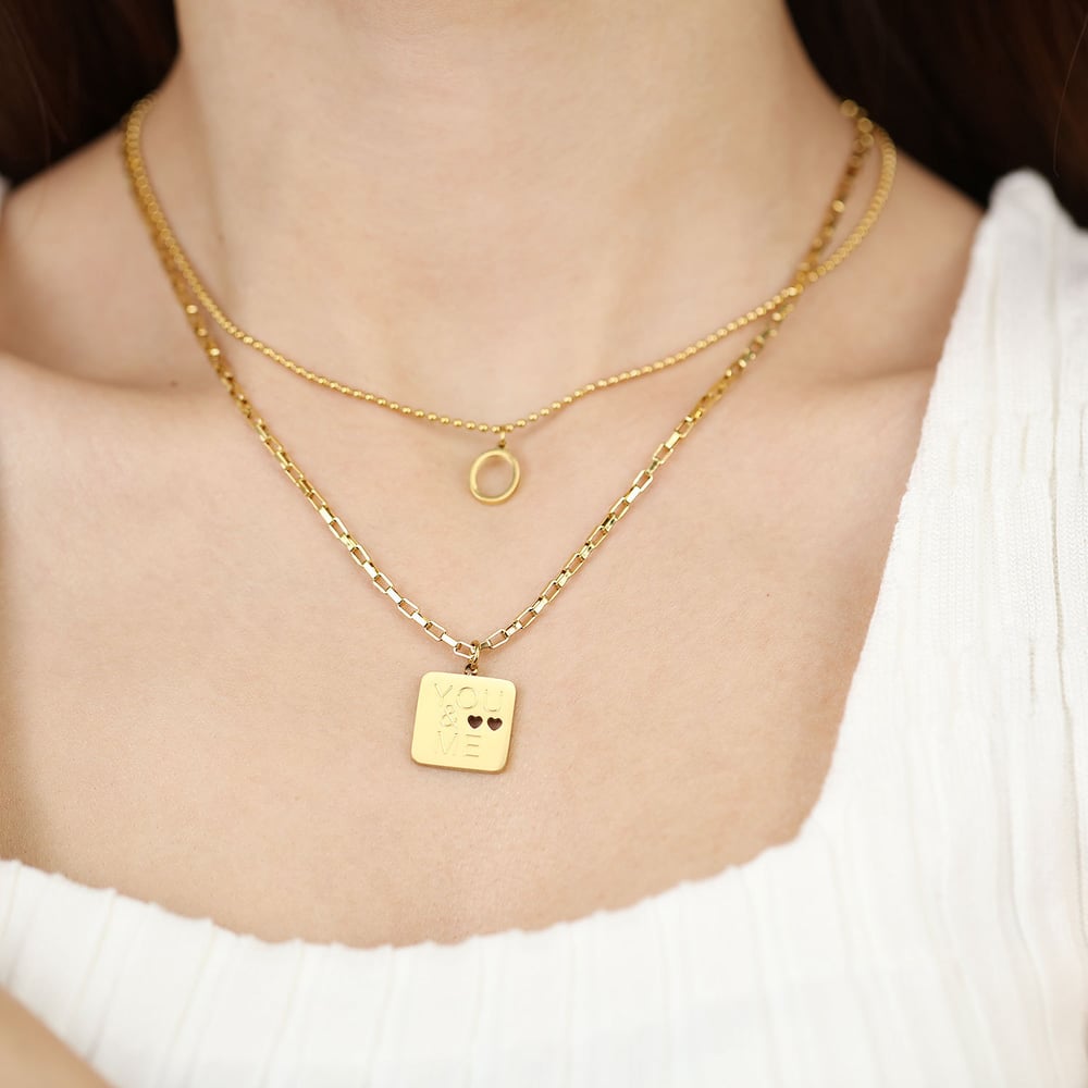 1 Piece Minimalist Series Simple Square Stainless Steel Gold Color Women's Layered Necklaces h5Picture2