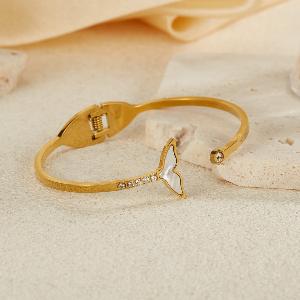 1 Piece Designable Series Simple Fishtail Stainless Steel Gold Color Women's Bangles h5Picture2