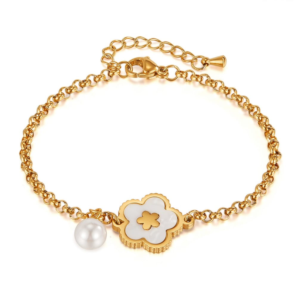 1 Piece Elegant Series Simple Flower Stainless Steel Gold Color Women's Charm Bracelets