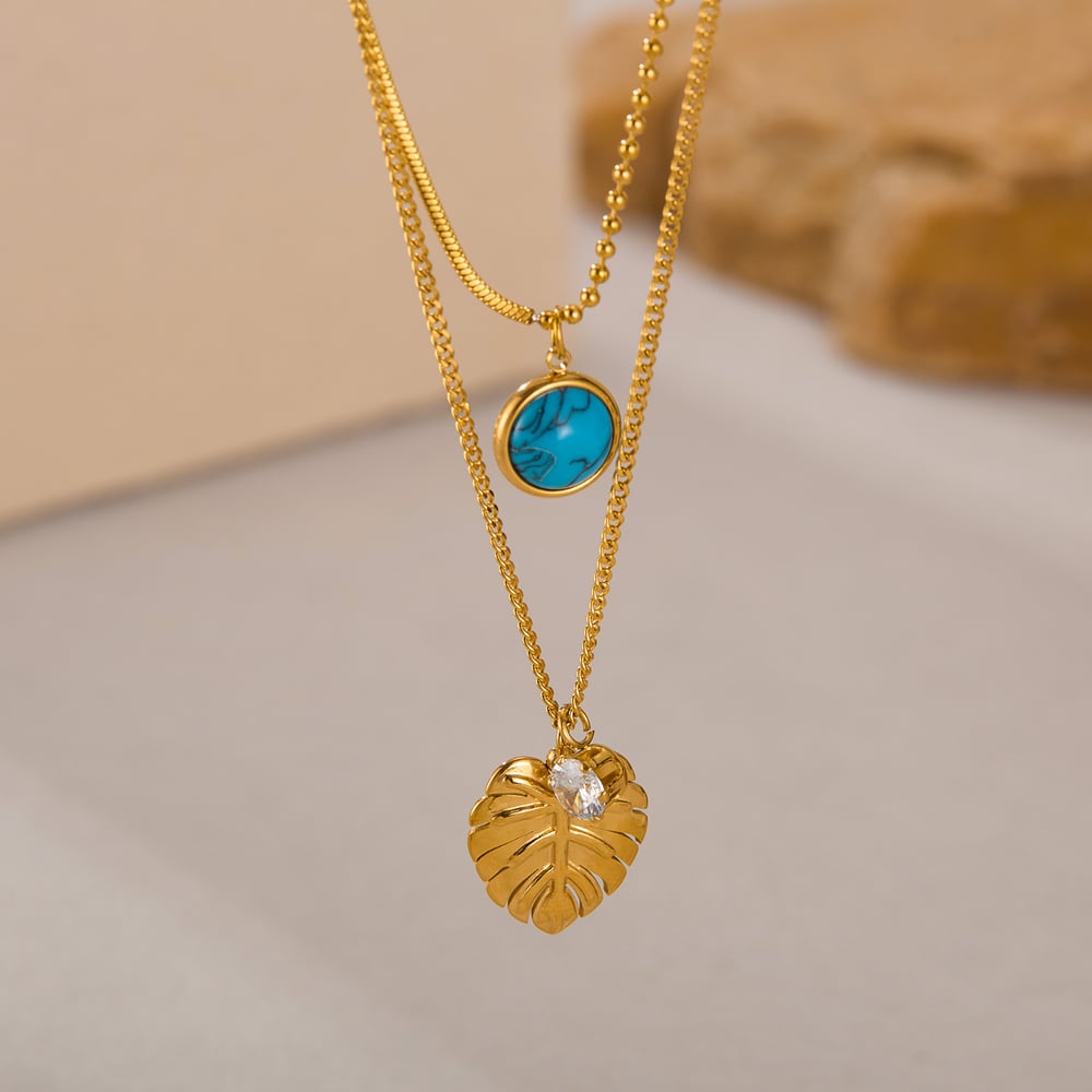 1 Piece Vintage Series Daily Leaf Shape Stainless Steel Gold Color Women's Layered Necklaces h5Picture2