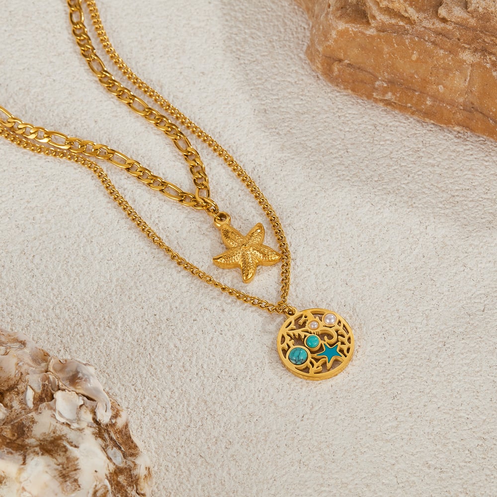 1 Piece Vacation Series Retro Starfish Stainless Steel Gold Color Women's Pendant Necklaces Picture2