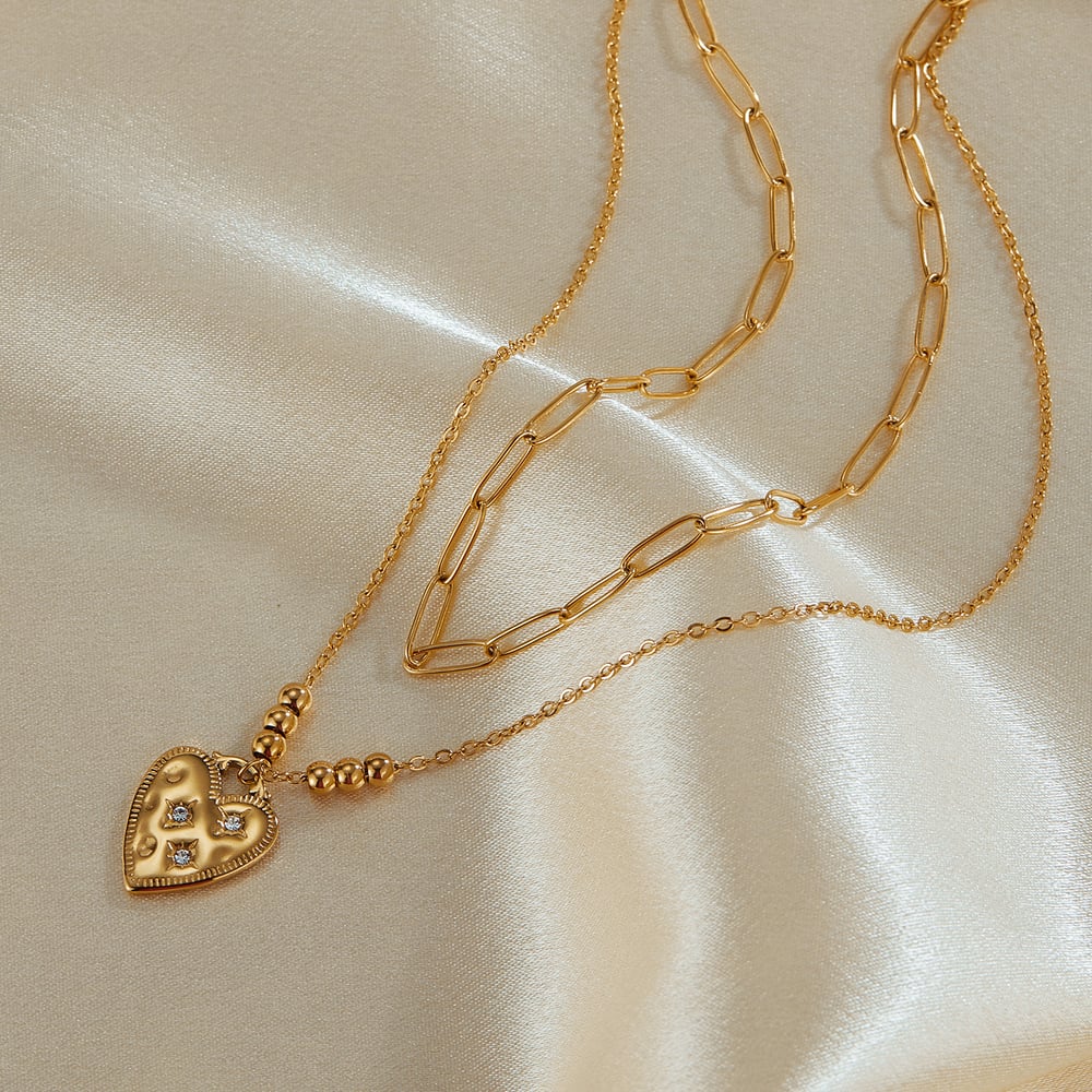 1 Piece Superior Series Chic Heart Stainless Steel Gold Color  Women's Pendant Necklaces h5Picture2