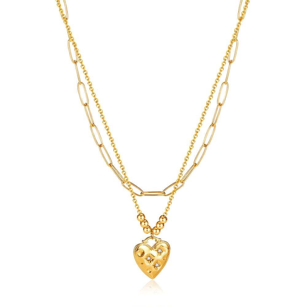 1 Piece Superior Series Chic Heart Stainless Steel Gold Color  Women's Pendant Necklaces
