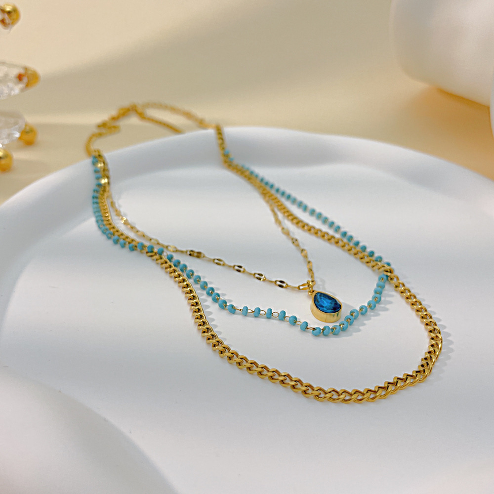 1 Piece Charming Series Bohemia Beads Stainless Steel Gold Color Women's Layered Necklaces h5Picture2