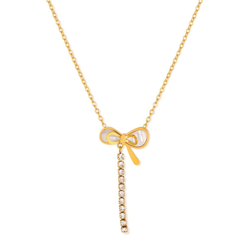1 Piece Simple Series Daily Bow Knot Stainless Steel   Gold Color  Women's Pendant Necklaces