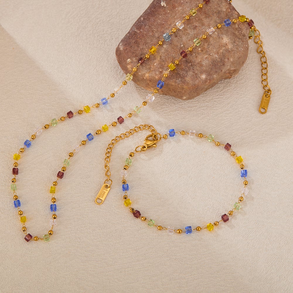 1 Piece Exquisite Series Sweet Colorful Beads Stainless Steel Women's Chain Bracelets h5Picture2