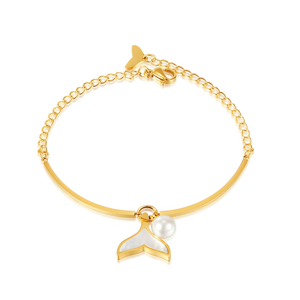 1 Piece Charming Series Daily Fishtail Stainless Steel Gold Color Women's Charm Bracelets