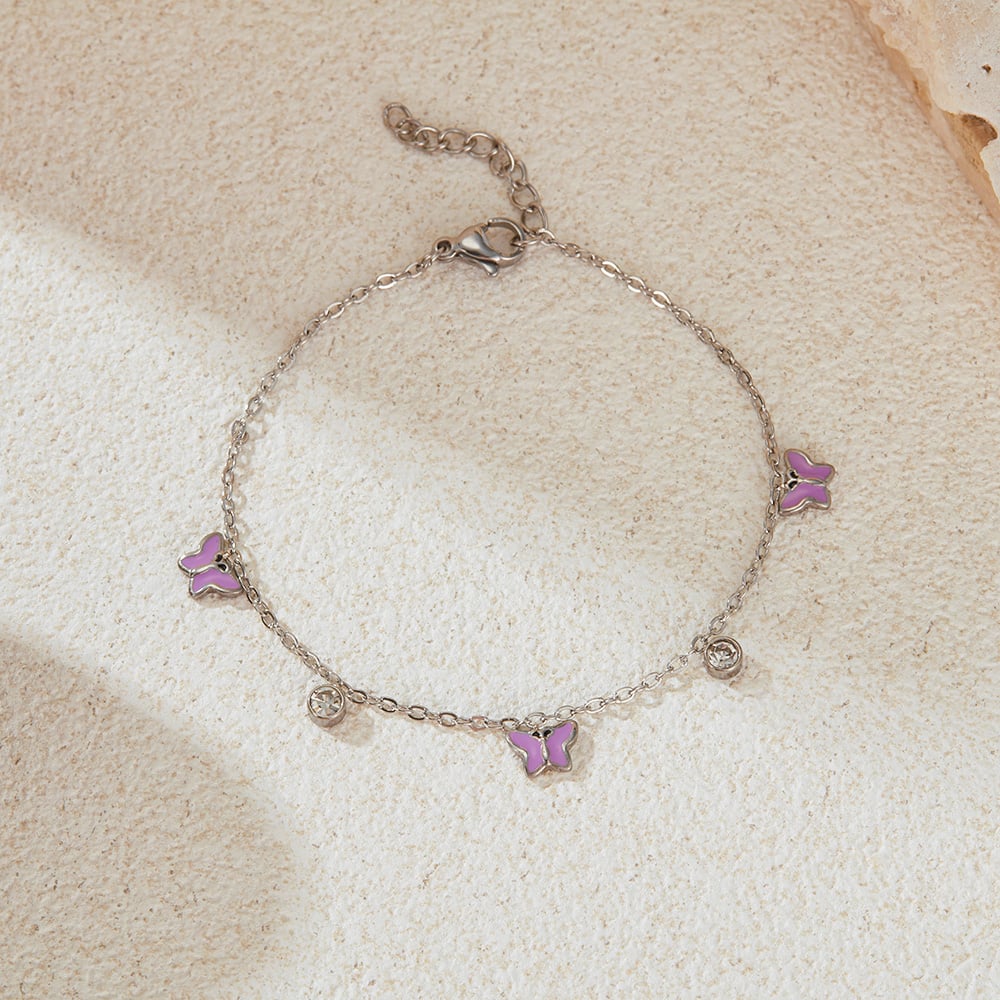 1 Piece Elegant Series Daily Purple Butterfly Stainless Steel Gold Color Women's Charm Bracelets h5Picture2