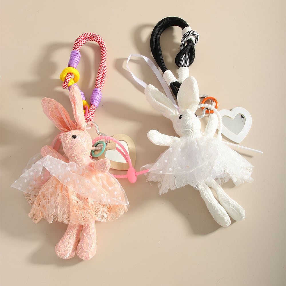 1 Piece Fantastic Series Sweet Pink Rabbit With Lace Canvas Women's Bag Charms Picture2