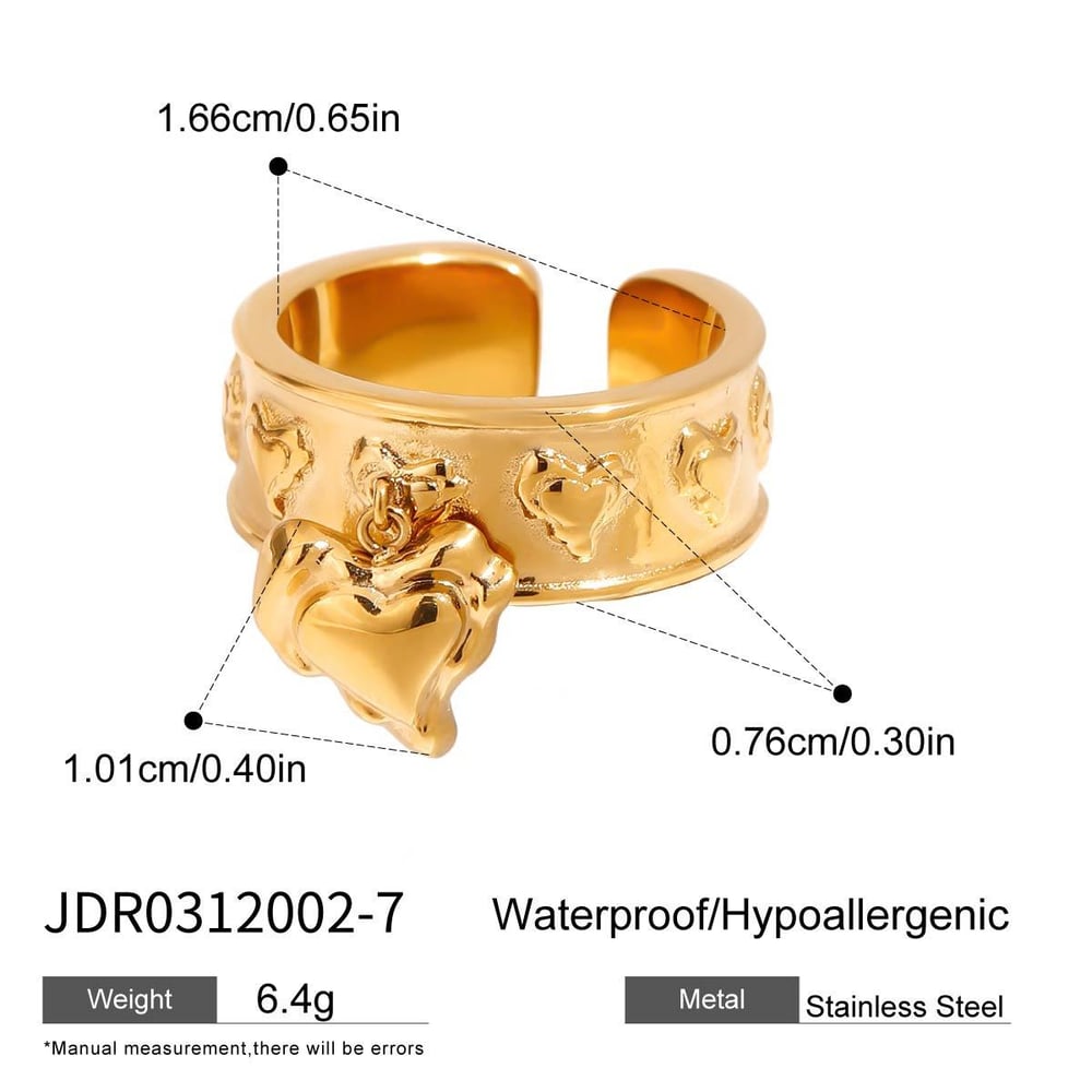 1 Piece Romantic Series Retro Irregular Heart Shape Stainless Steel Gold Color Women's Single Rings 