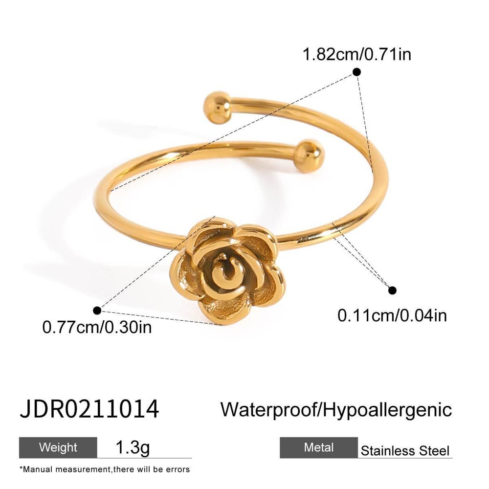 1 Piece Romantic Series Graceful Flower Delicate Stainless Steel Gold Color Women's Adjustable Rings 