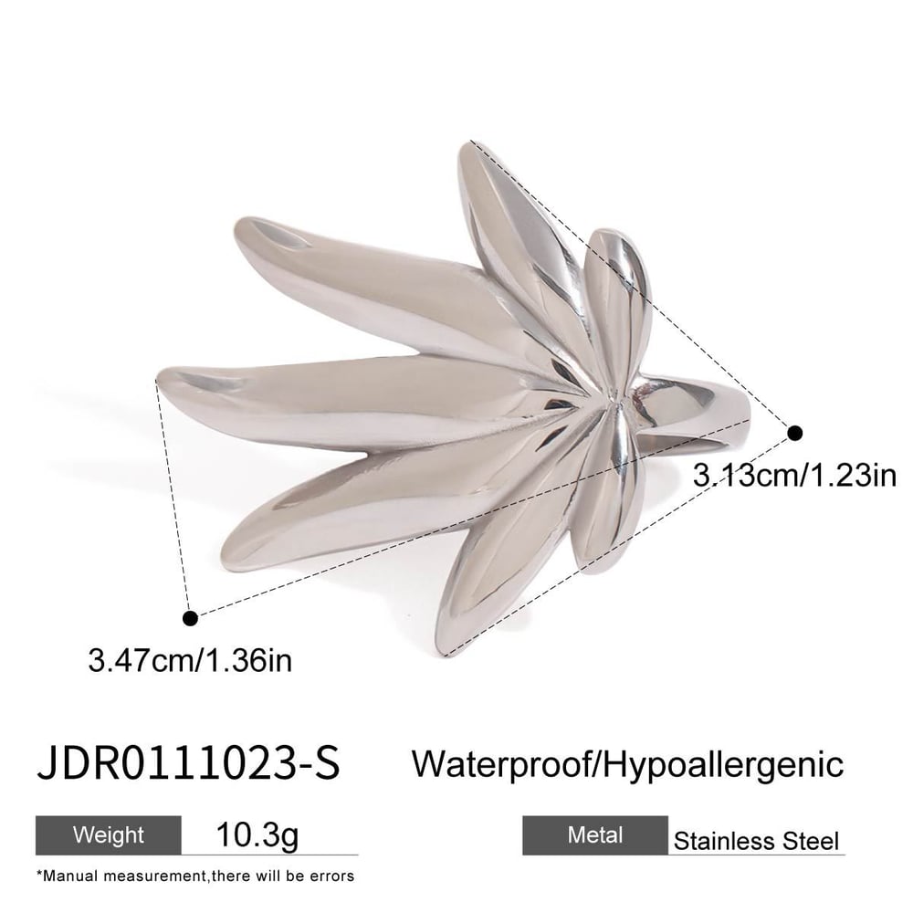 1 piece natural series  style leaves shape titanium steel gold color women's single rings