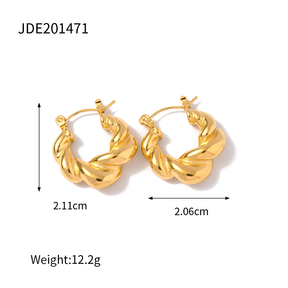 1 Pair Classic Series Daily Twist Annular Stainless Steel Gold Color Women's Hoop Earrings
