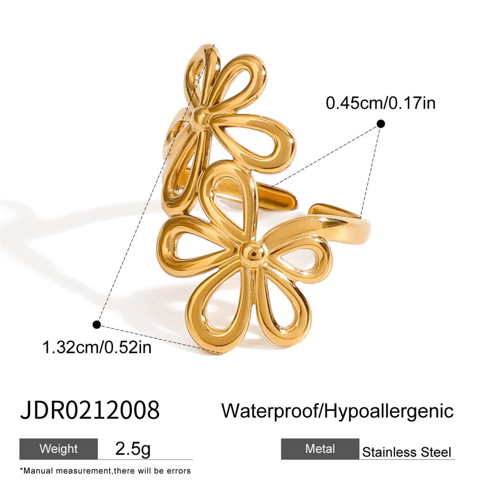1 Stück Romantische Serie Elegante Blume Edelstahl Gold Farbe Damen verstellbare Ringe