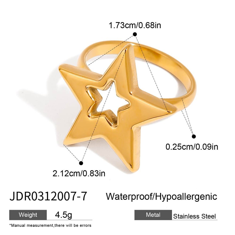 1 Piece Designable Series Retro Pentagram Shape Openwork Craft Stainless Steel Gold Color Women's Single Rings