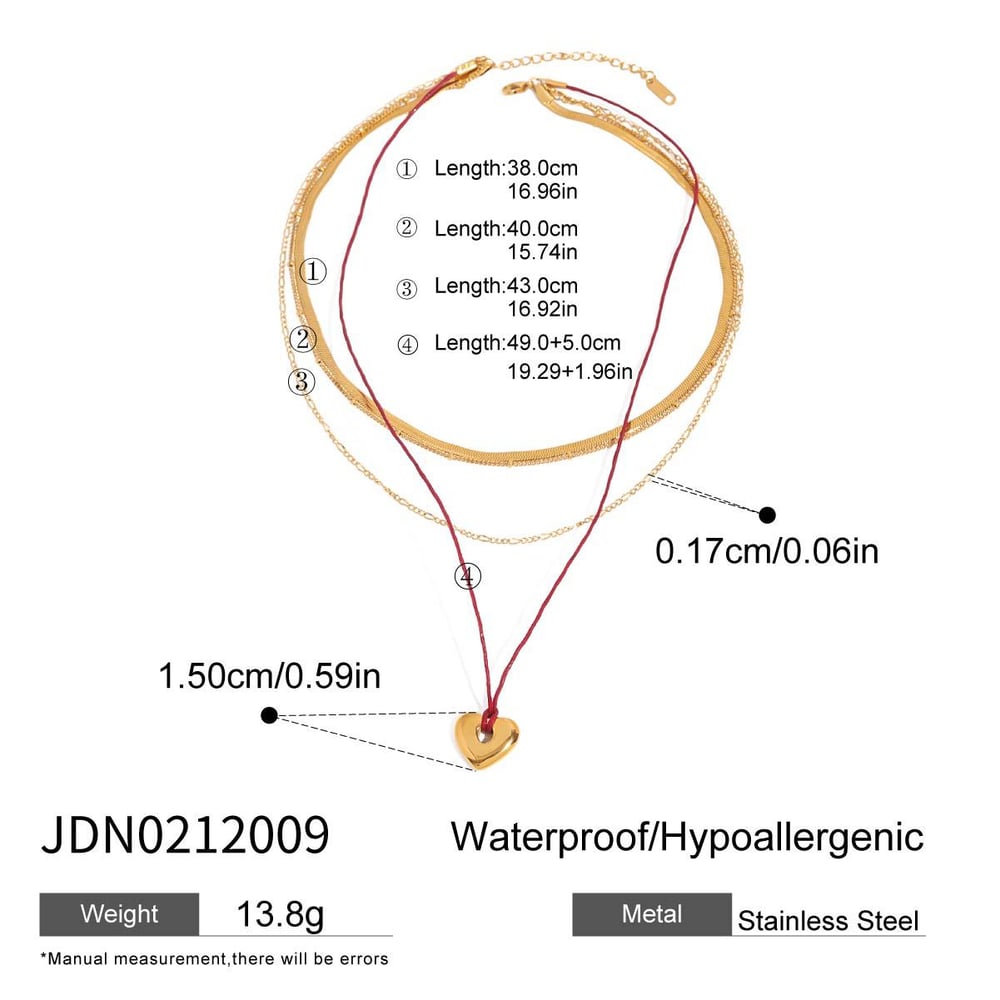 1 Piece Classic Series Romantic heart Shape Stainless Steel Gold Color Women's Layered Necklaces