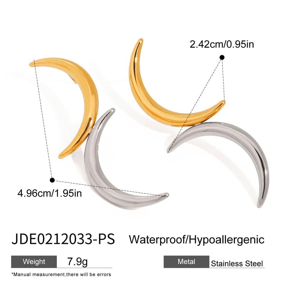 1 Pair Simple Series Stylish Moon Shape Stainless Steel Gold Color Women's Stud Earrings