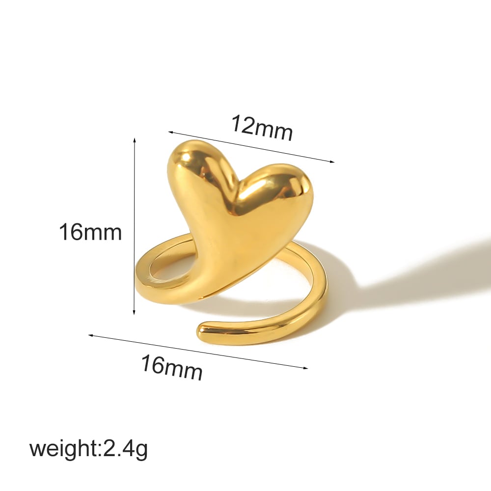 1 Piece Gorgeous Series Delicate Heart Shape Stainless Steel Gold Color Women's Adjustable Rings Picture2