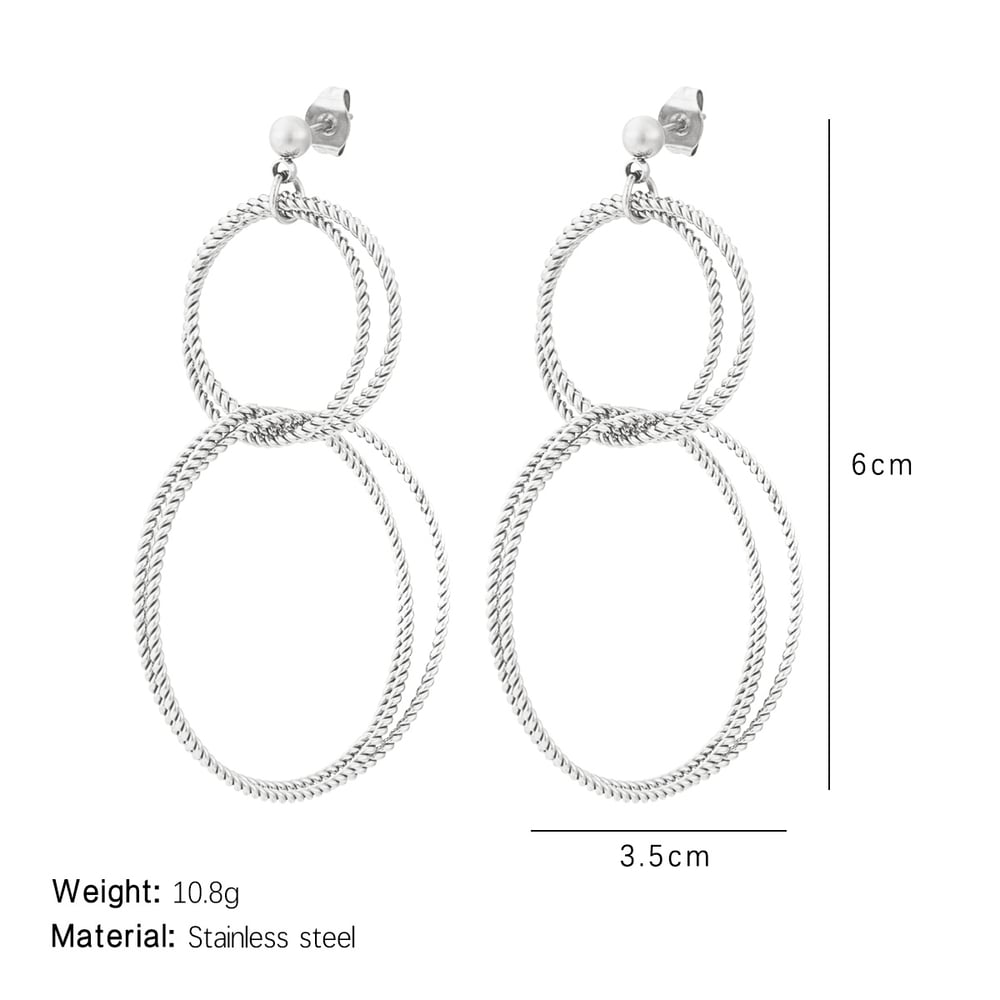 1 Pair Delicate Series Classic Double-layer Circle Titanium Steel Gold Color Women's Drop Earrings Picture2