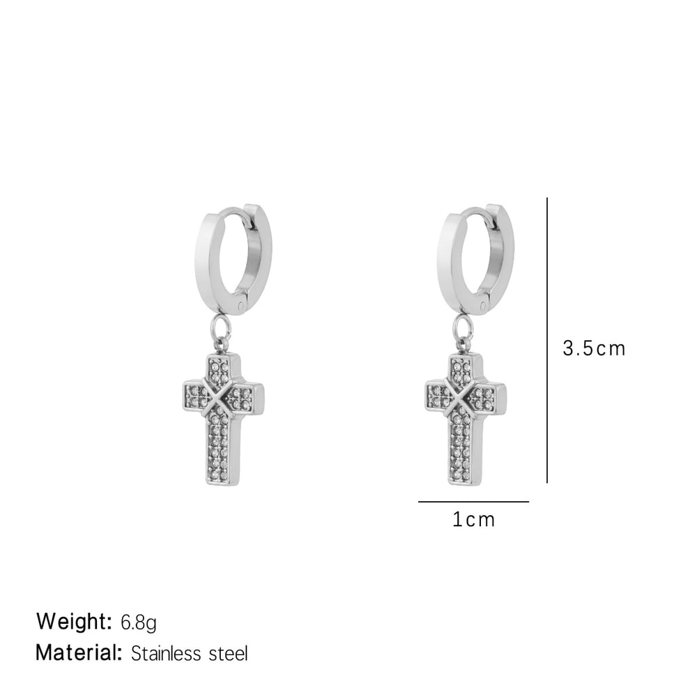 1 Pair Dazzling Series Classic Cross Titanium Steel Gold Color Women's Drop Earrings h5Picture2