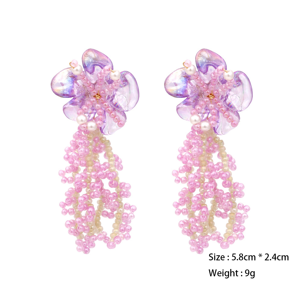 1 Pair Romantic Niche Beaded Floral Tassel Earrings h5Picture2