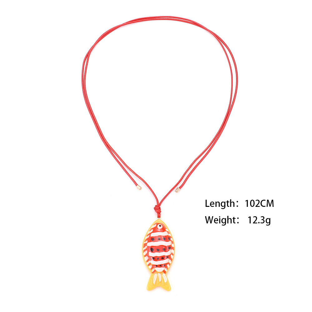 1 Piece Cute Braided Rope Resin Fish Pendant Necklace h5Picture2