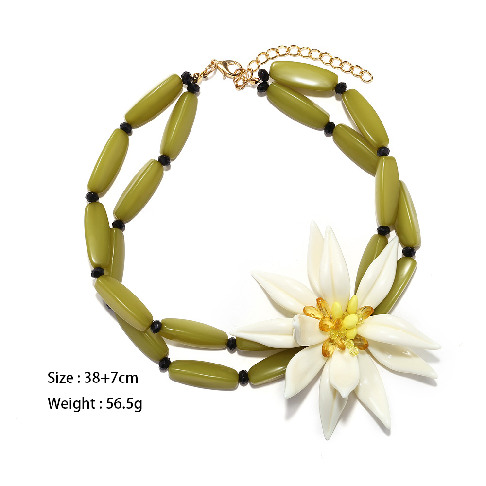 1 Piece Holiday Style Beaded Dimensional Large Flower Women's Beaded Necklaces Picture2