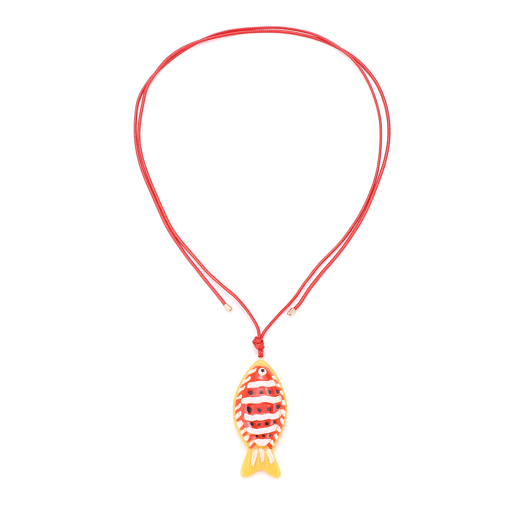 1 Piece Cute Braided Rope Resin Fish Pendant Necklace