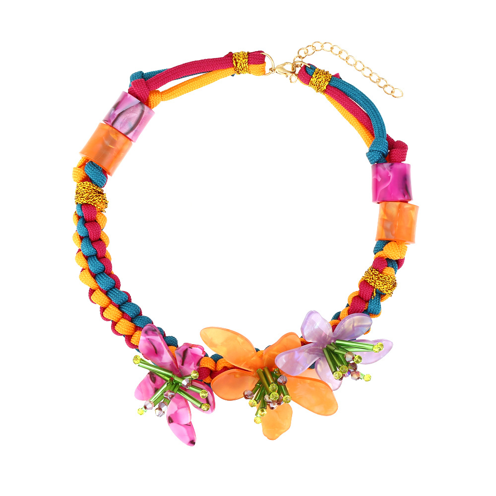 1 Piece Vacation Style Braided Rope Acrylic Flower Necklace