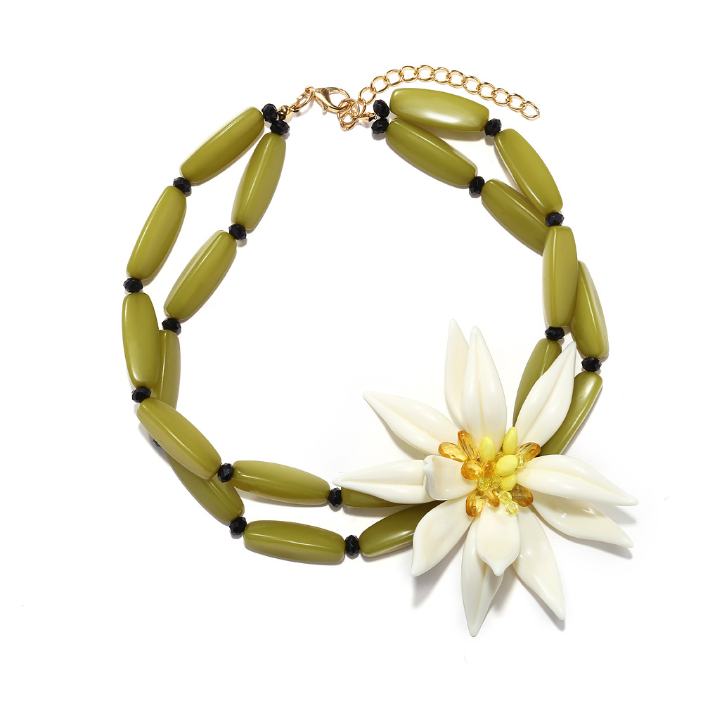 1 Piece Holiday Style Beaded Dimensional Large Flower Women's Beaded Necklaces