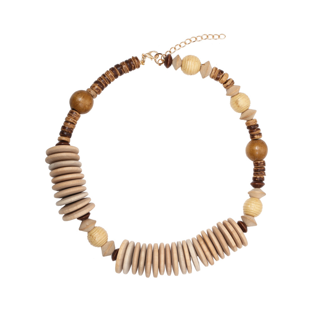 1 Piece Vintage Geometric Wood Chip Women's Beaded Necklaces 