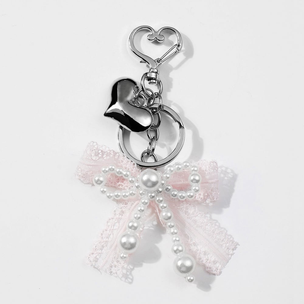 1 Piece Cute White Plush Bunny Beaded Bow Heart Bag Charms 