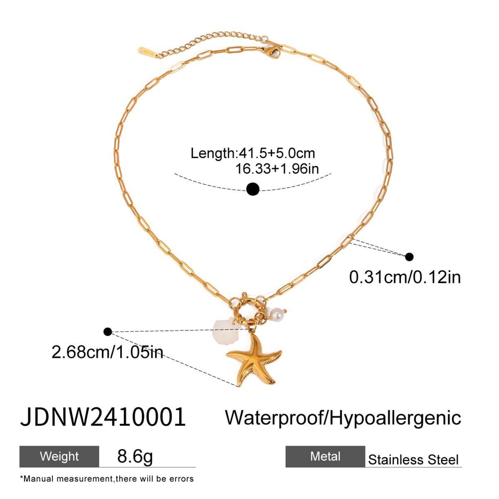 1 Piece Gold Color Stainless Steel Starfish Pendant Necklace