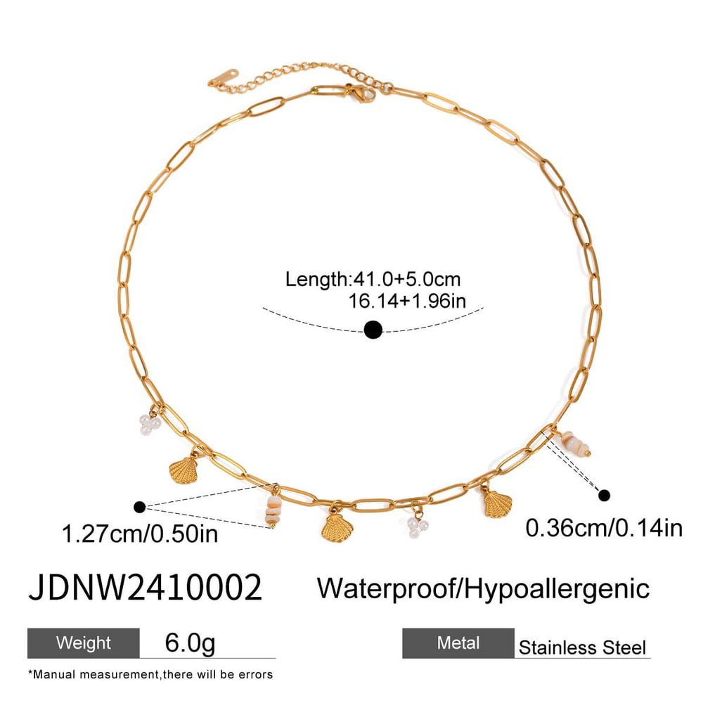 1 Piece Gold Color Stainless Steel Threaded Shell Pendant Necklace