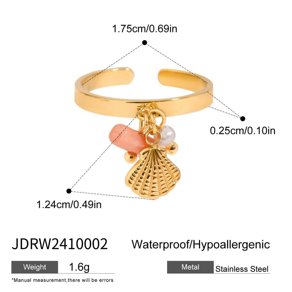 1 Piece Simple Series Bohemian Turtle Stainless Steel   Gold Color  Artificial Pearl Women's Adjustable Rings 