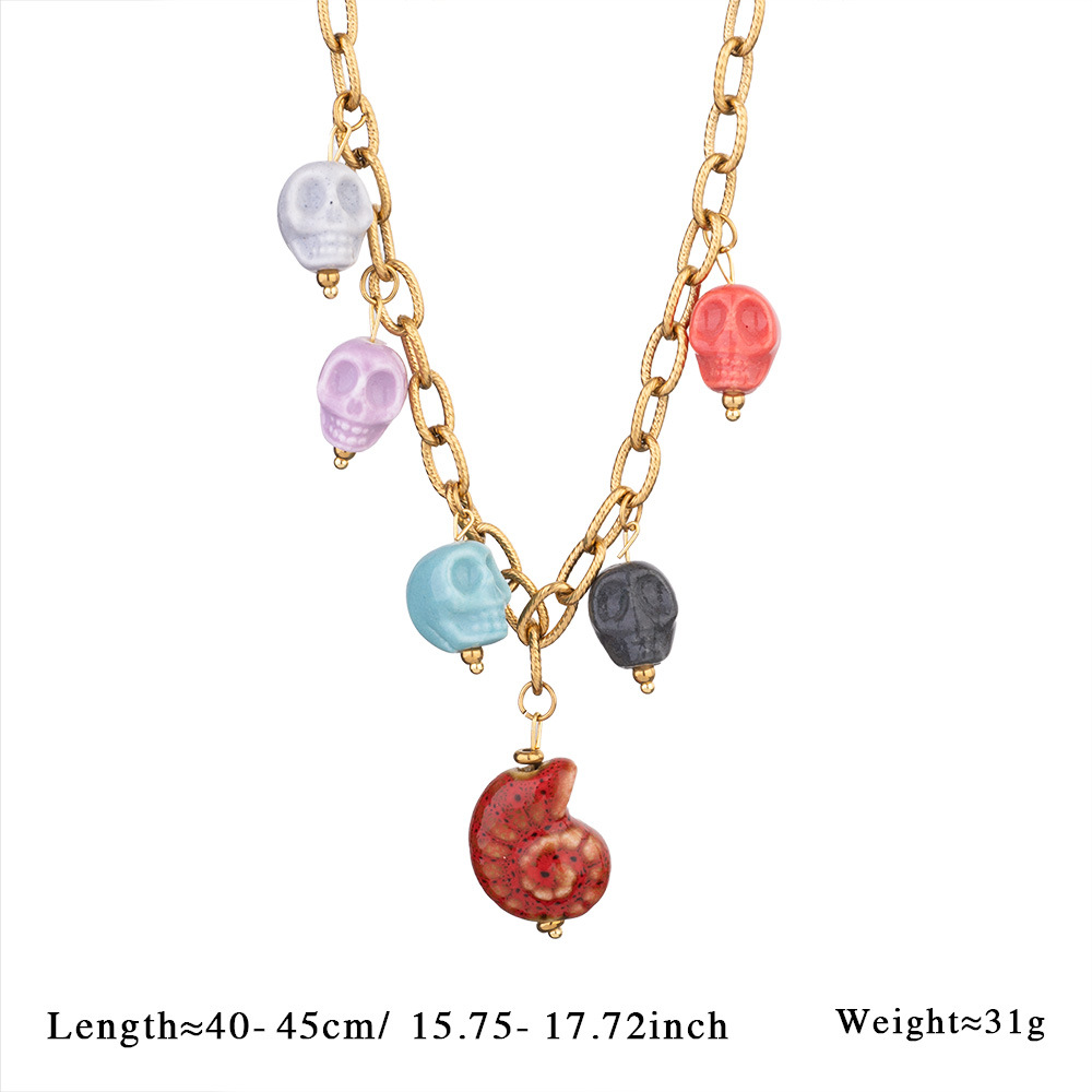 1 Piece Marine Series Vacation Colorful Ceramic Conch Stainless Steel Gold Color Shell Women's Pendant Necklaces