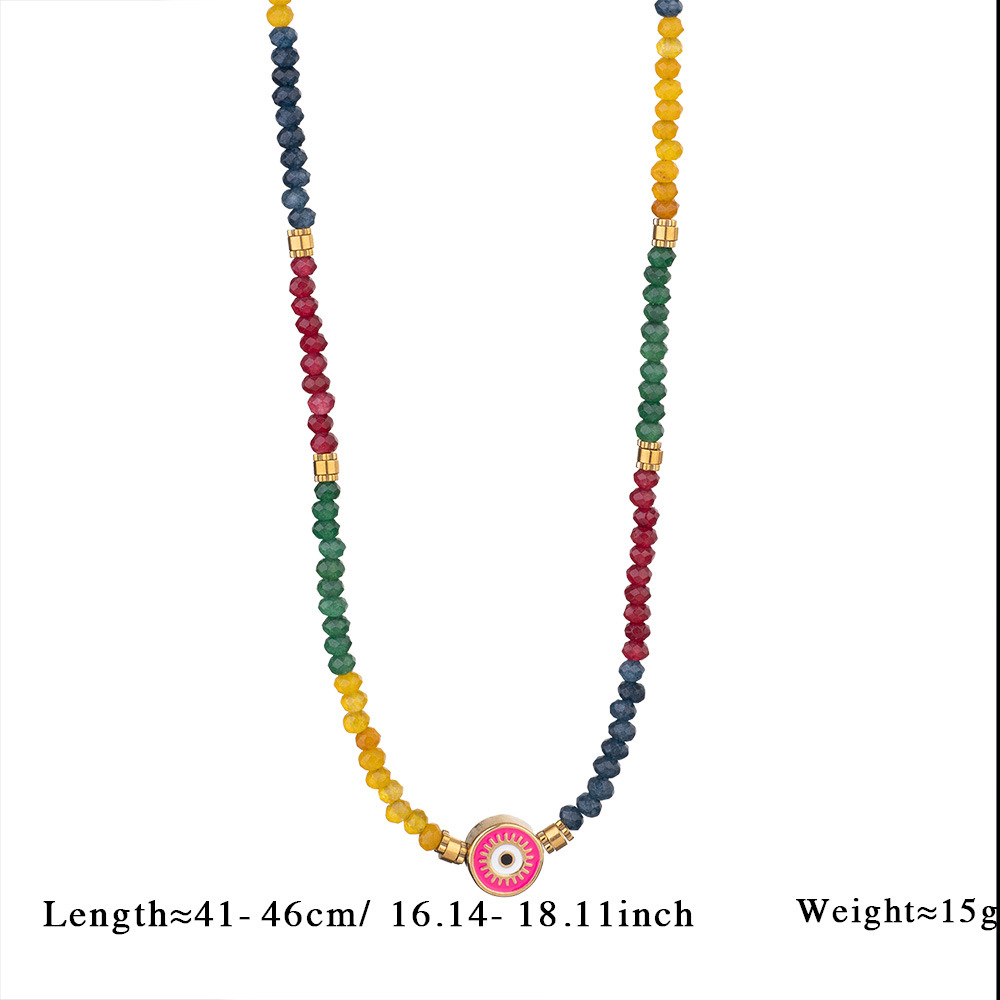 1 Piece Ethnic Series Classic Eye Pattern Stainless Steel Gold Color Women's Crystal Beaded Necklaces