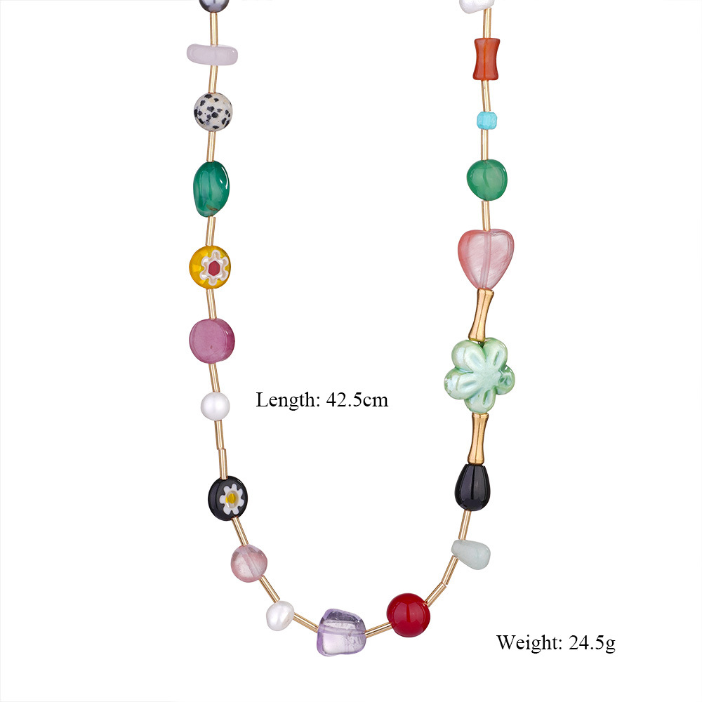 1 Piece Vivid Series Vacation Glass Sea Horse Stainless Steel Gold Color Natural Stone Women's Beaded Necklaces