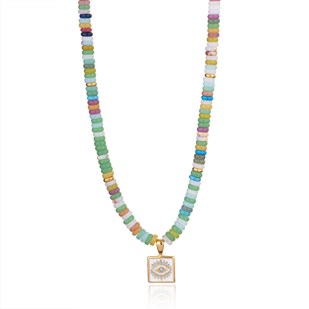 1 Piece Sophisticated Series Elegant Eye Stainless Steel Gold Color Green Crystal Women's Beaded Necklaces
