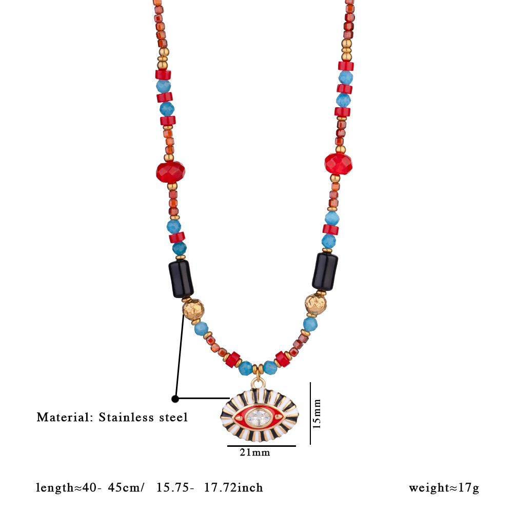 1 Piece Radiant Series Retro Chic Eye Stainless Steel Gold Color Women's Beaded Necklaces 
